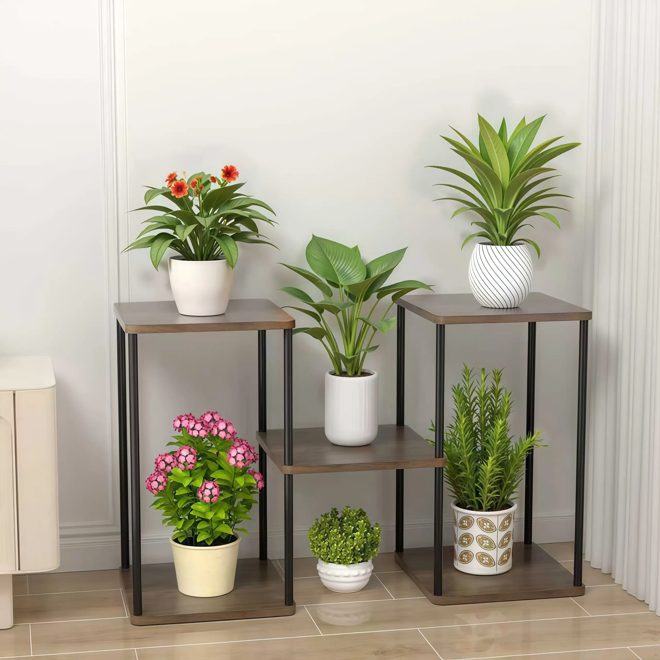 Wholesale layered metal wood plant shelf home decor factory supplier Wholesale layered metal wood plant shelf home decor factory supplier