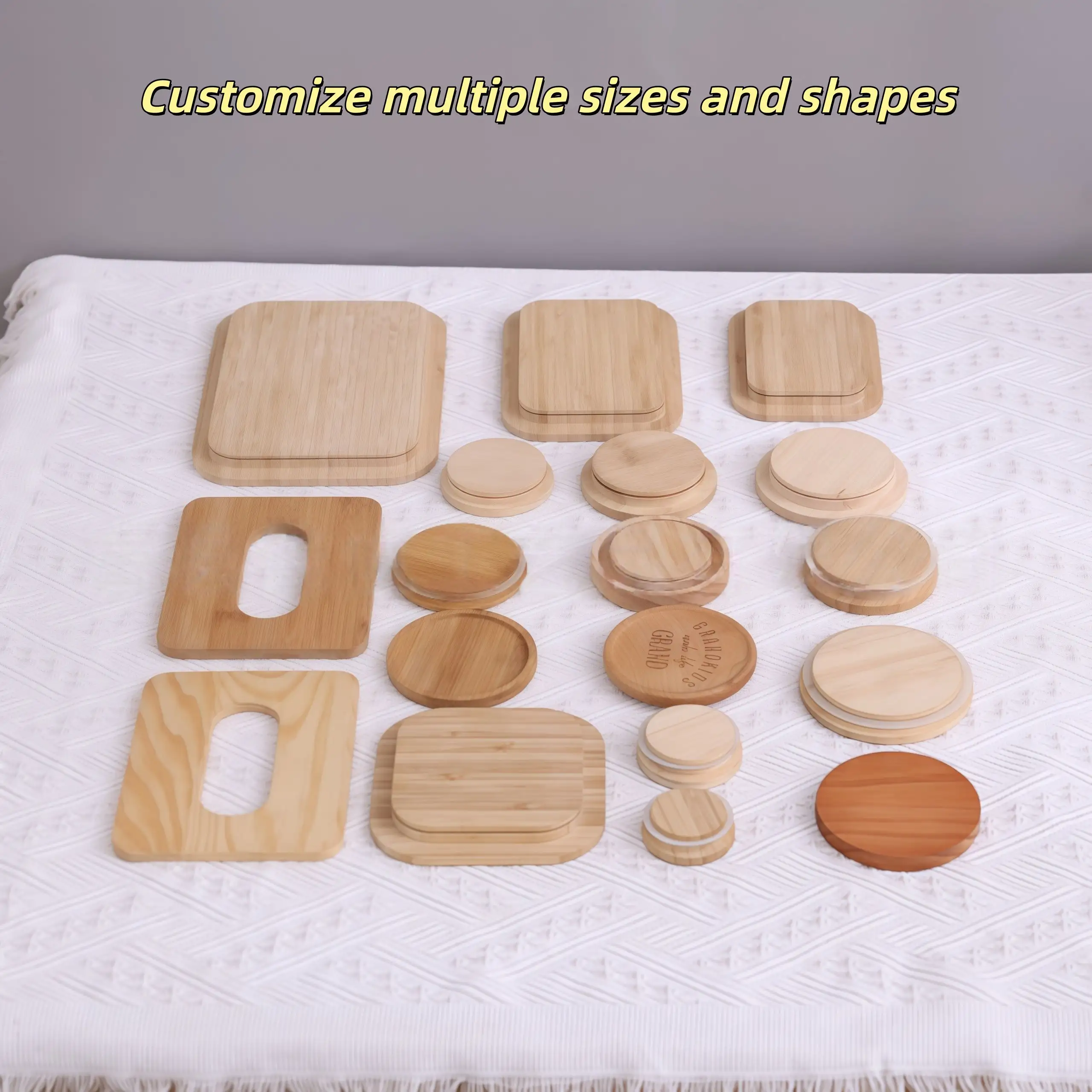 Wholesale bamboo canister lids multiple shapes private label OEM supplier