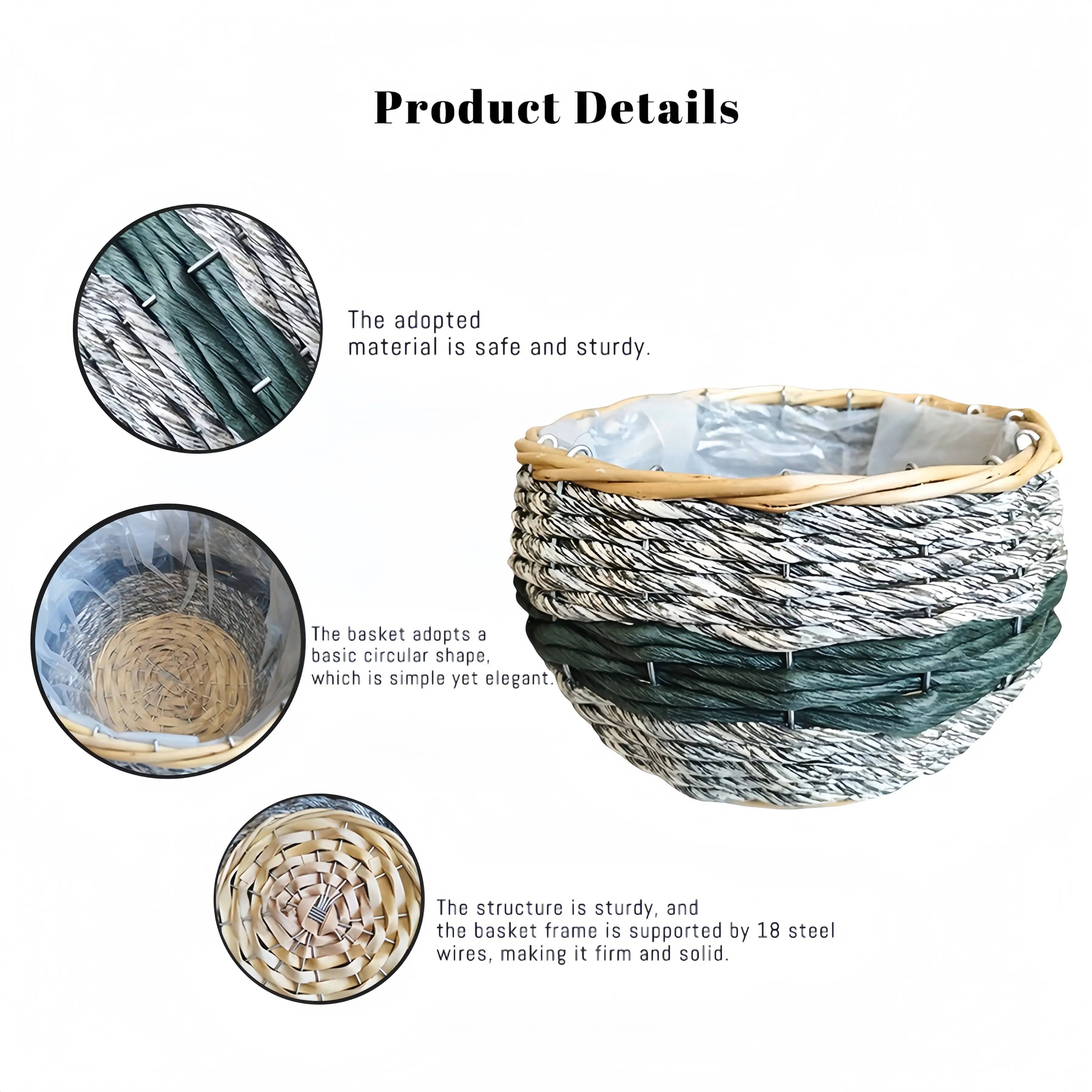 Metal wire frame paper rope planter with handcrafted weaving