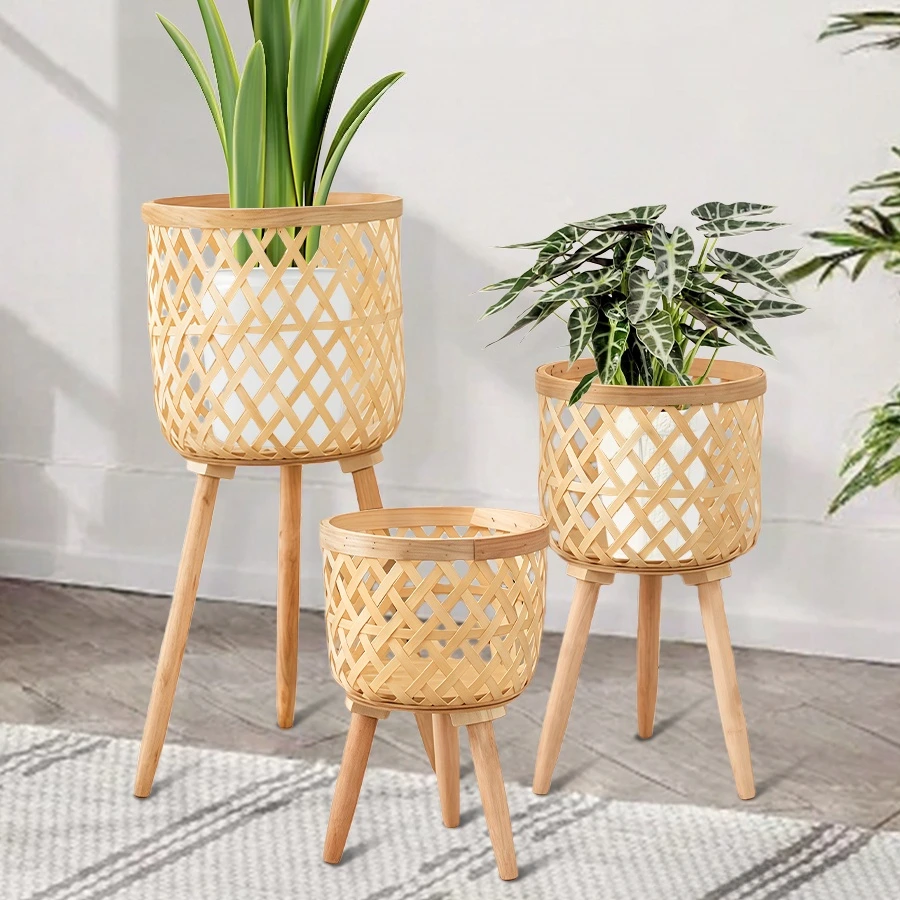 Bamboo woven flowerpot stand