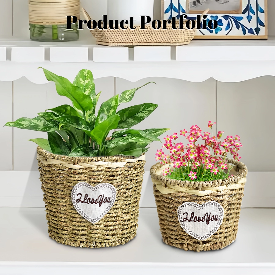 Small woven plant basket with waterproof inner liner