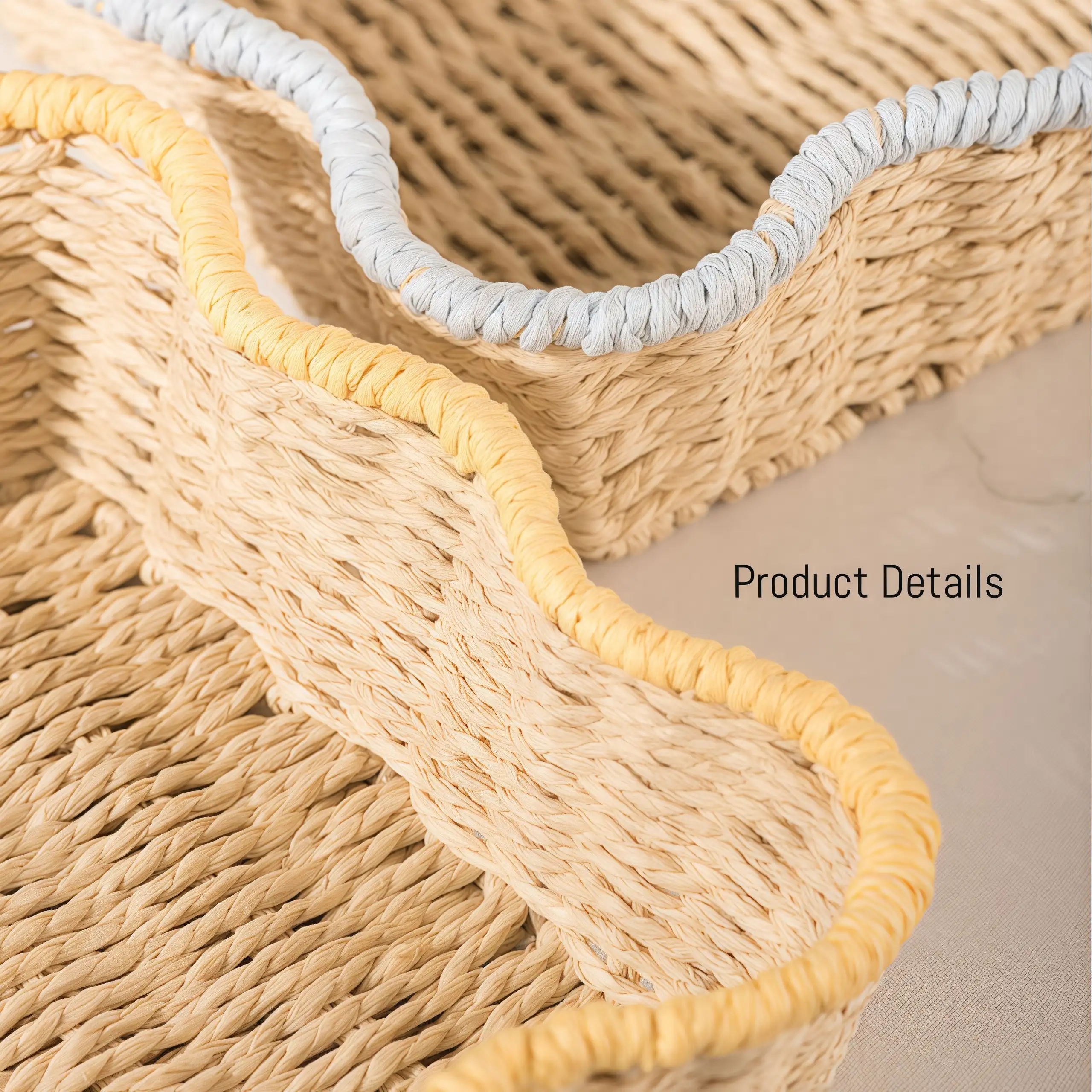 Nesting paper rope storage basket set Nesting paper rope storage basket set