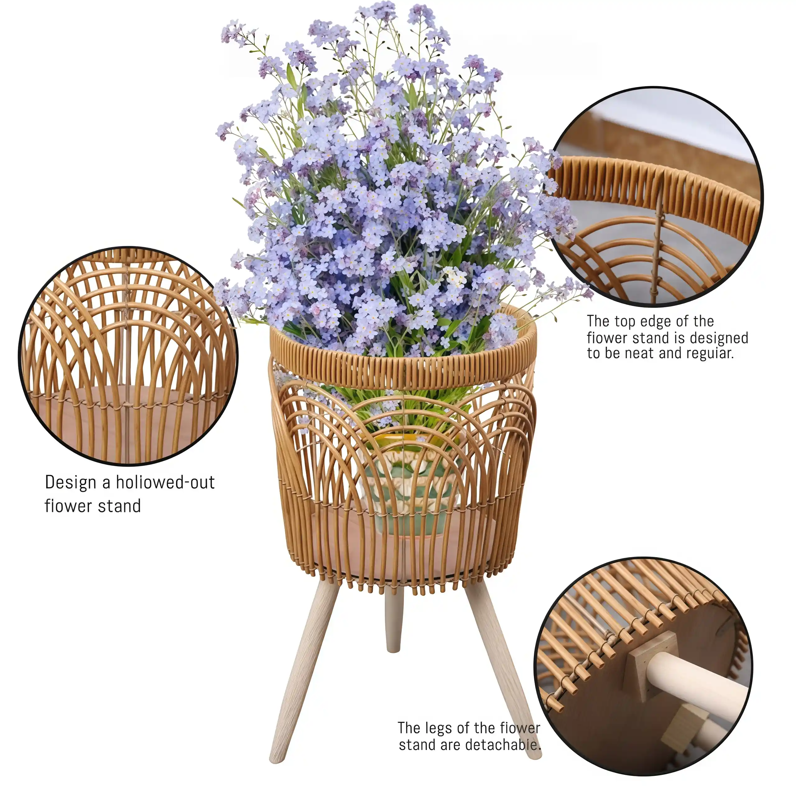 Nesting woven plant stands in multiple sizes for indoor and outdoor plants