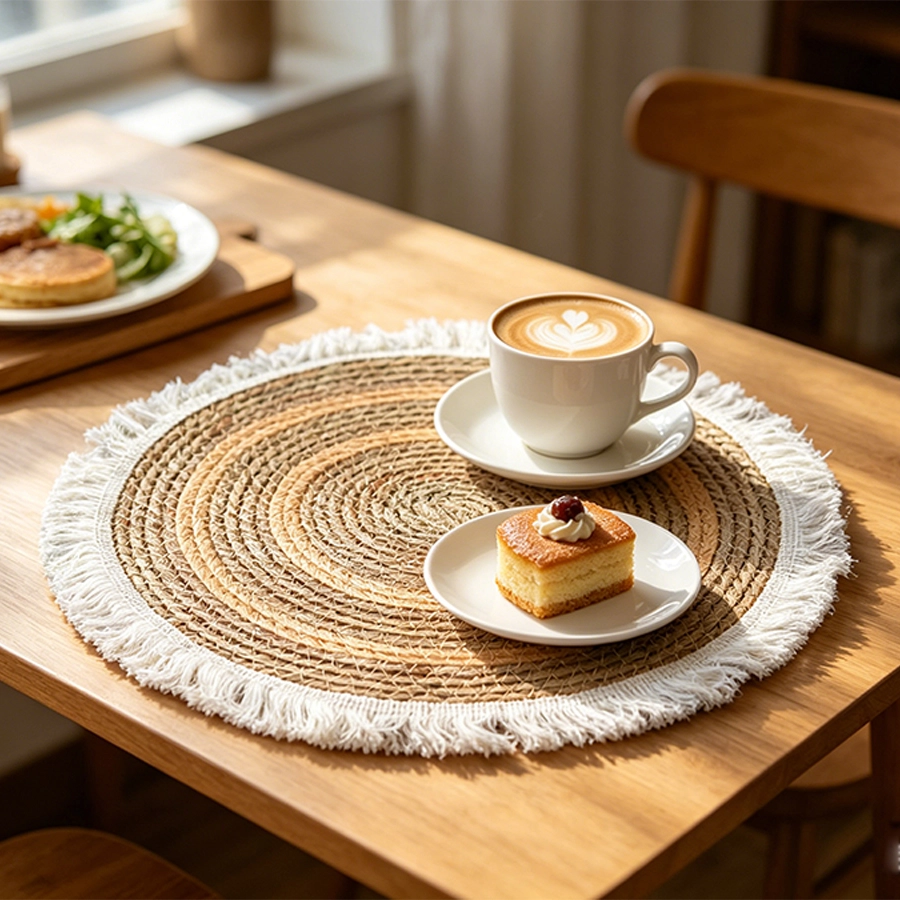 Natural seagrass fringe placemat for dining table Natural seagrass fringe placemat for dining table